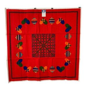 Almedahls Swedish Christmas Holiday 36x36 Tablecloth Patchwork Hearts Ornaments
